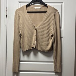 OAK + FORT Beige Ribbed Cropped Cardigan